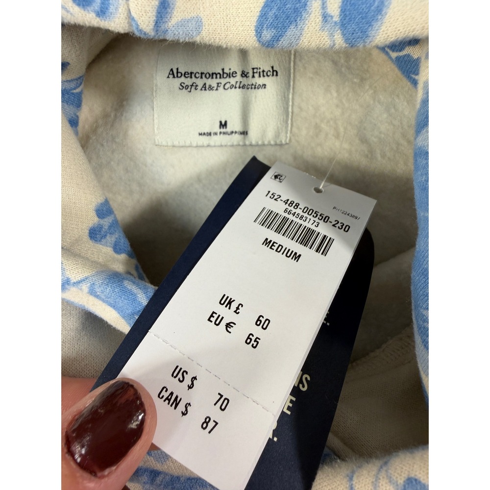 Abercrombie & Fitch Floral Toile Hoodie Blue Cream Soft A&F Collection medium - Picture 6 of 8